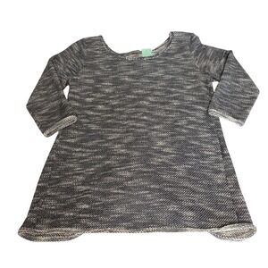 Loveappella Janine Split Back French Terry Top Navy White Marled Womens L NEW